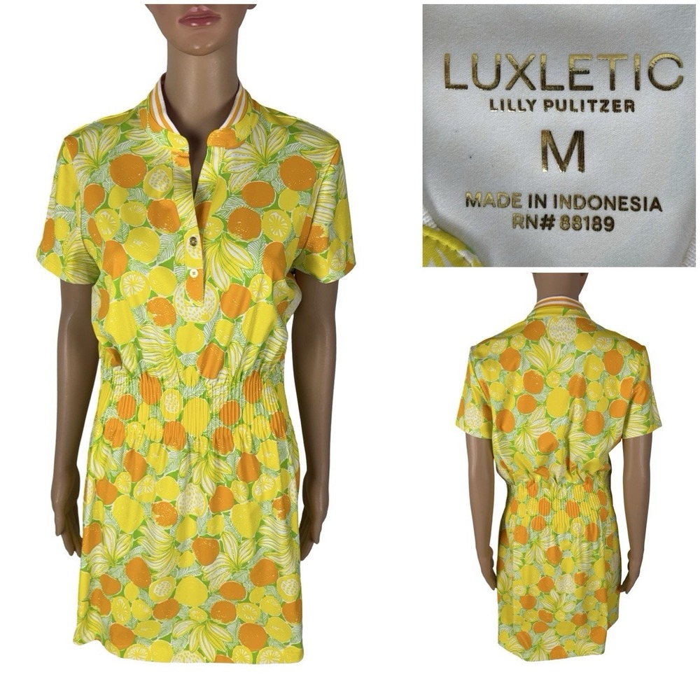 Lilly Pulitzer Luxletic Love Active Dress Medium Beach Tennis Yellow Tropical